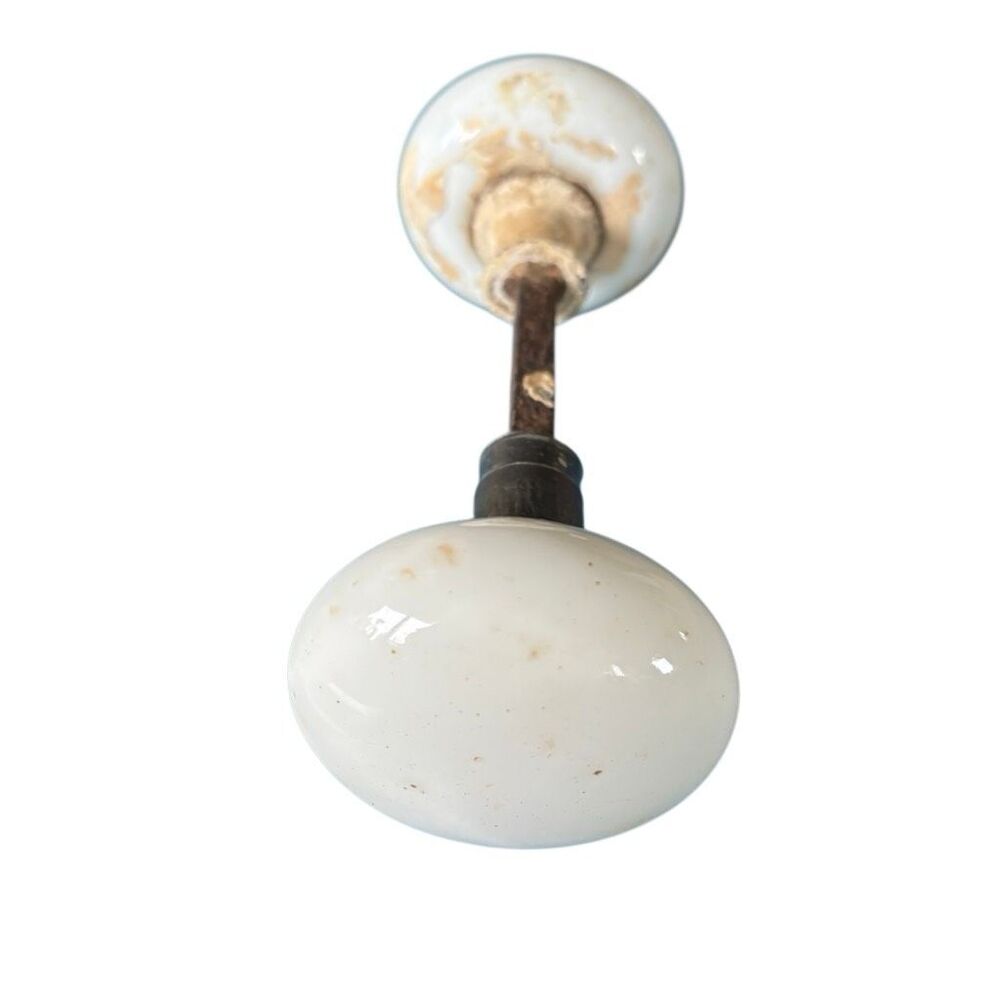 Antique White Porcelain Door Knob Set with Spindle Architectural Salvage 1890s - Picture 4 of 11